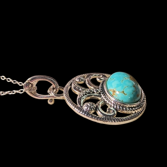 Mine #8 Turquoise And Sterling Silver Scrollwork Pendant Necklace - Picture 9 of 11